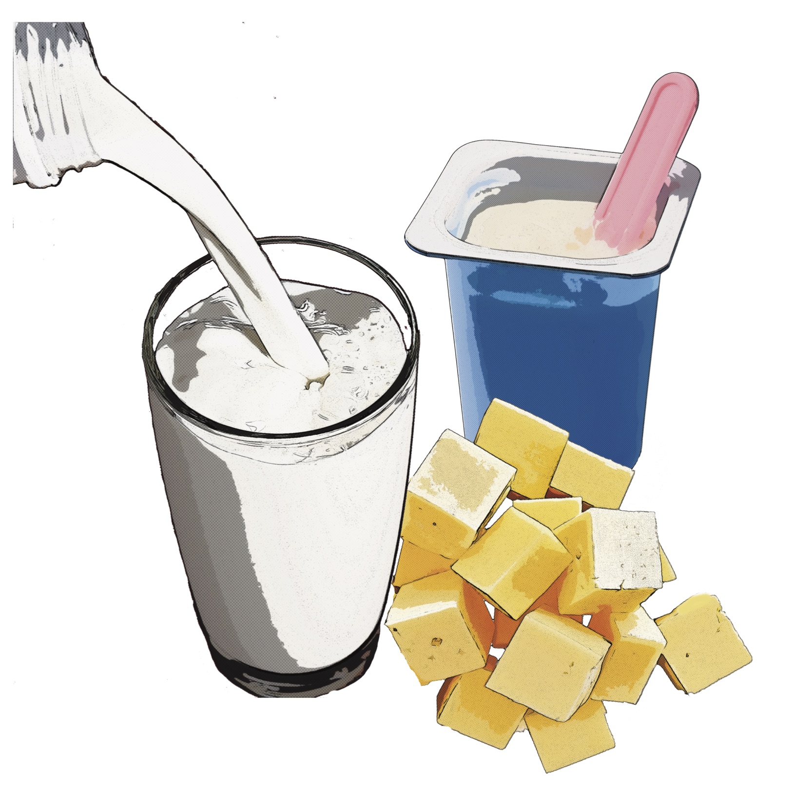 pop art of milk, yogurt and cheese