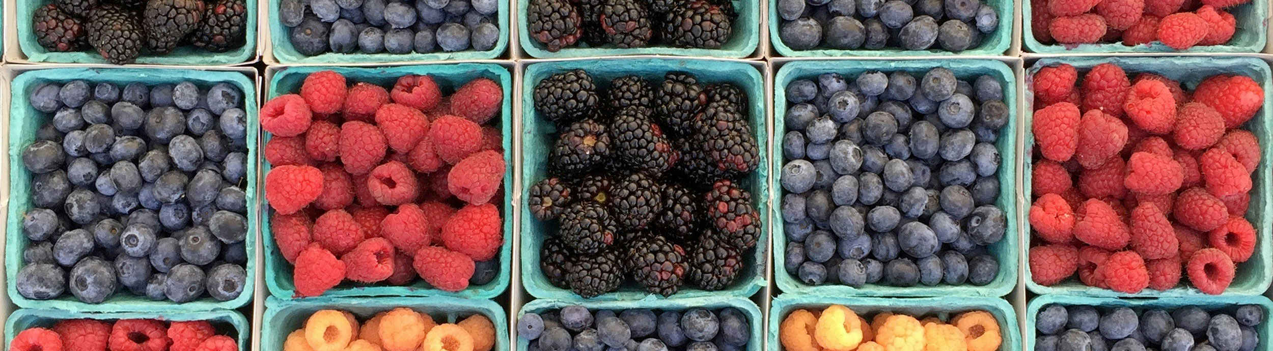 Containers full of different types of berries.